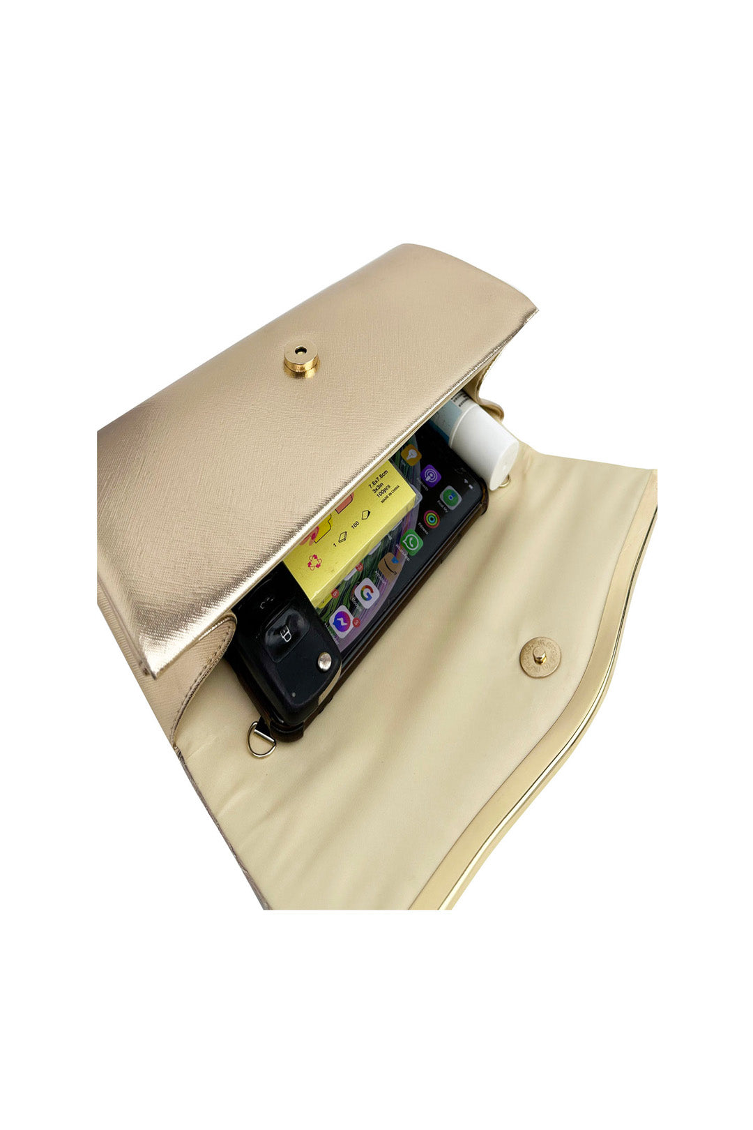 Textured Satin Clutch Bag with Gold Trim