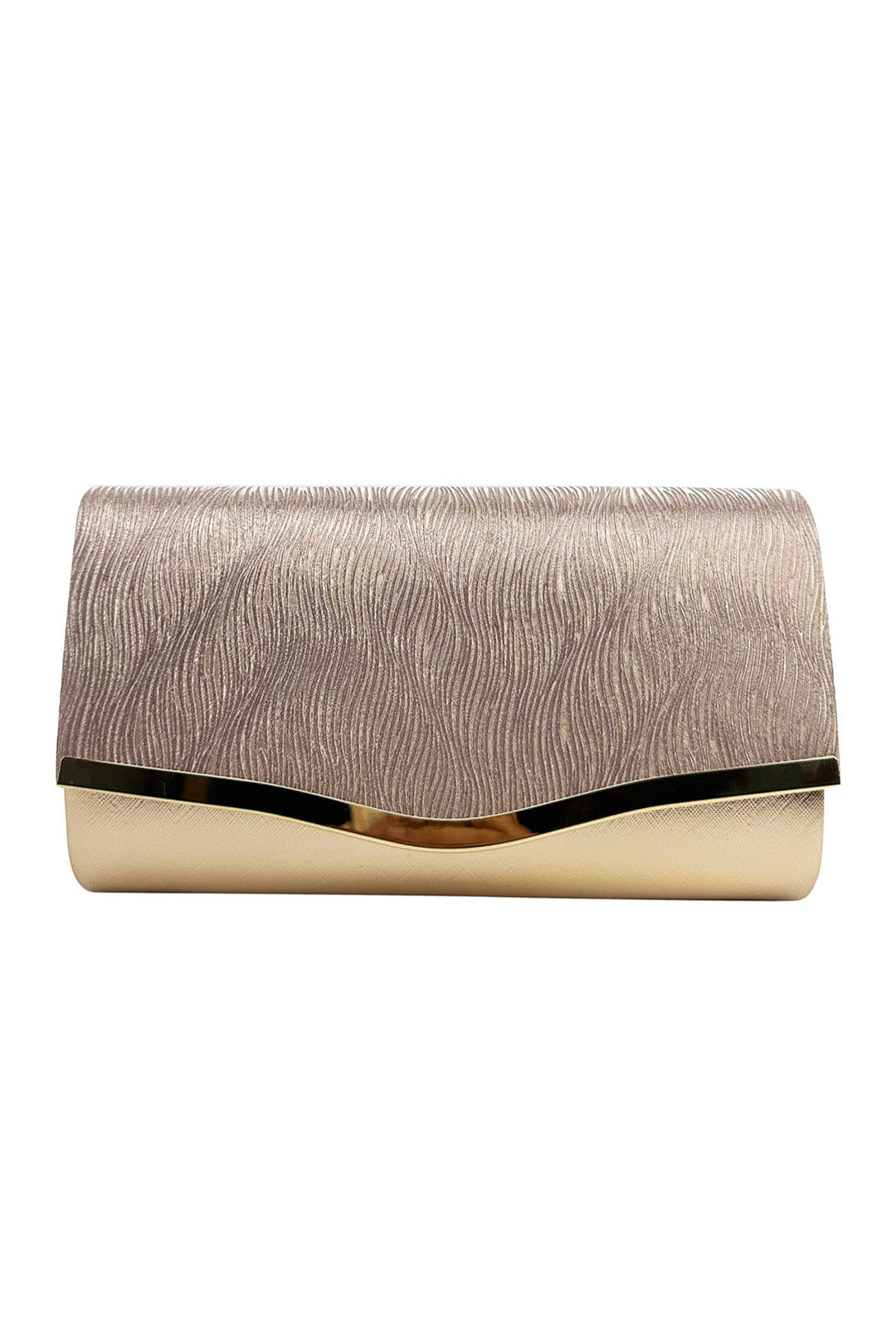 Textured Satin Clutch Bag with Gold Trim