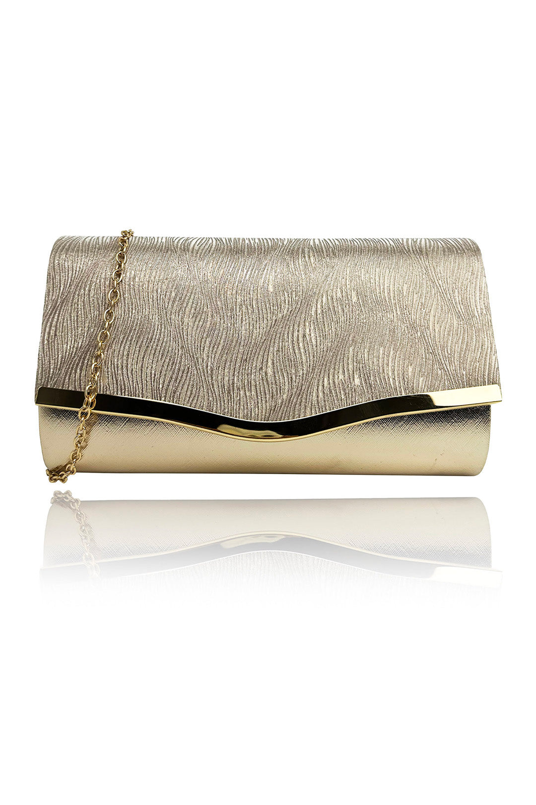 Textured Satin Clutch Bag with Gold Trim