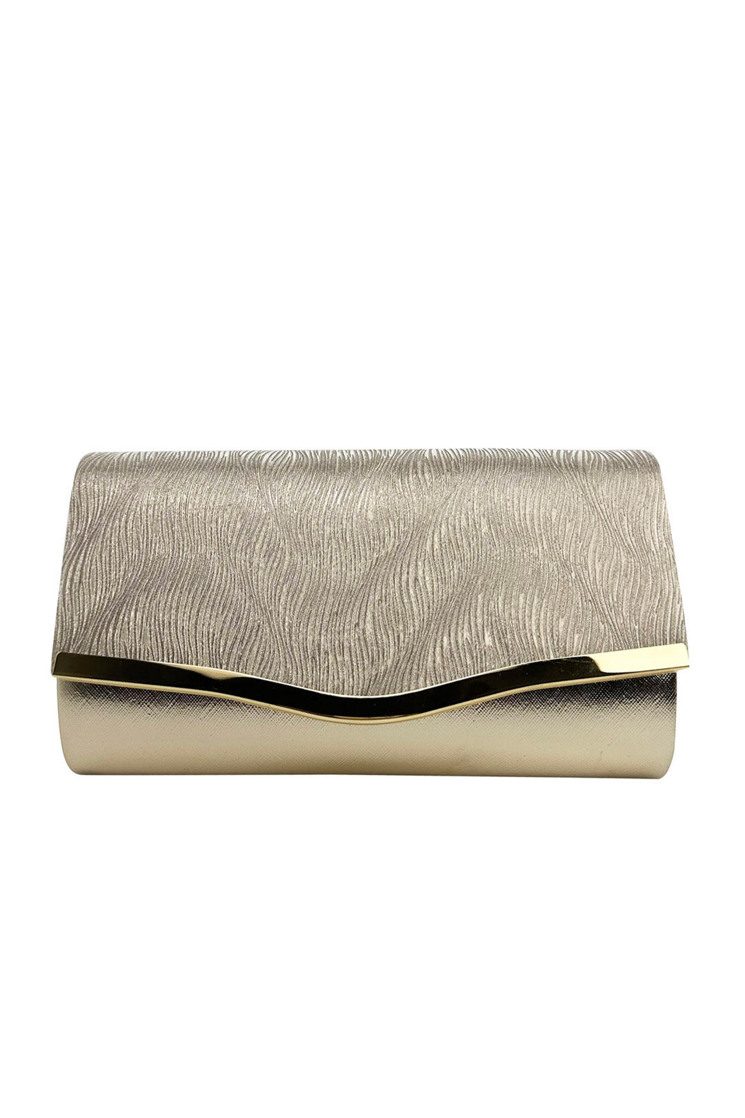 Textured Satin Clutch Bag with Gold Trim