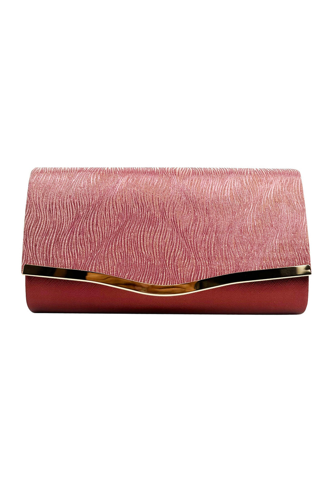 Textured Satin Clutch Bag with Gold Trim