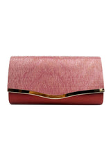 Textured Satin Clutch Bag with Gold Trim