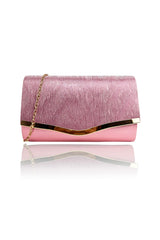 Textured Satin Clutch Bag with Gold Trim