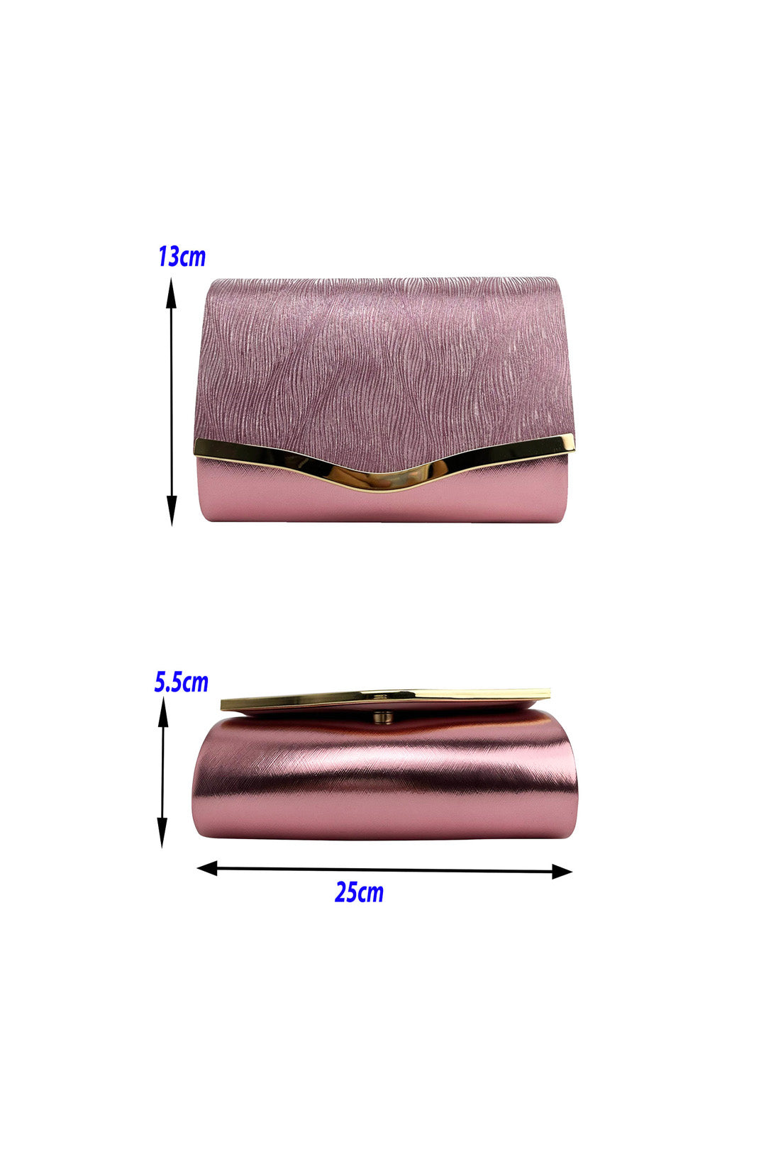 Textured Satin Clutch Bag with Gold Trim