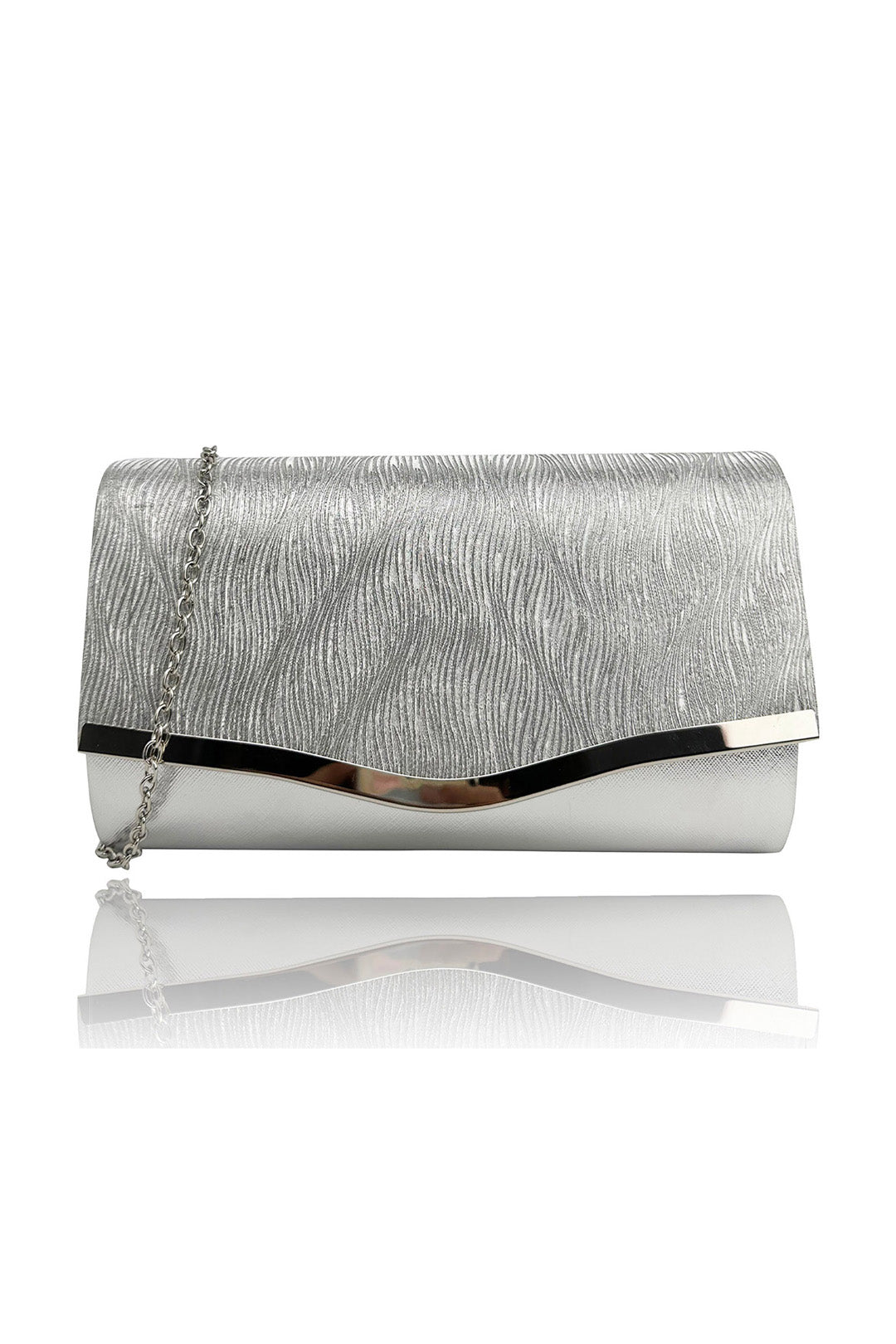 Textured Satin Clutch Bag with Gold Trim