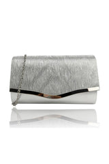 Textured Satin Clutch Bag with Gold Trim