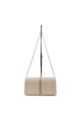 Glitter Pleated Clutch Bag with Crystal Trim and Chain Strap