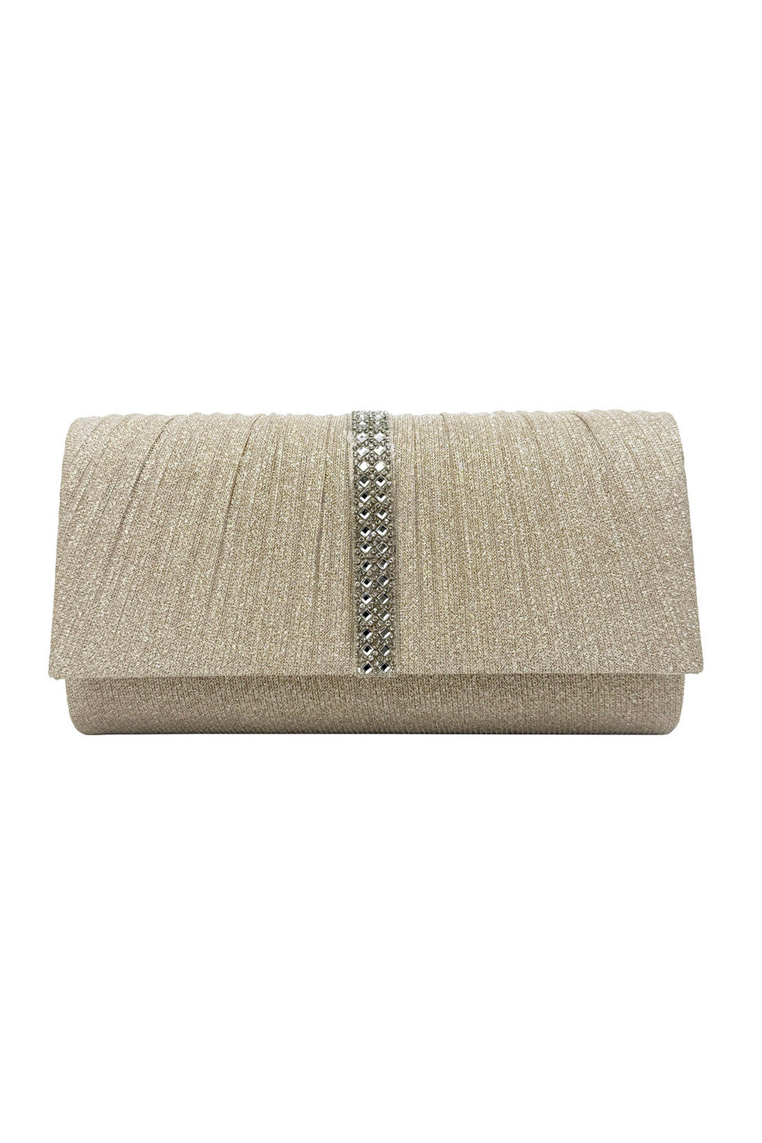 Glitter Pleated Clutch Bag with Crystal Trim and Chain Strap