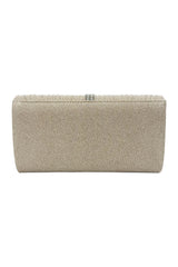 Glitter Pleated Clutch Bag with Crystal Trim and Chain Strap
