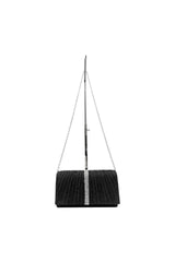 Glitter Pleated Clutch Bag with Crystal Trim and Chain Strap