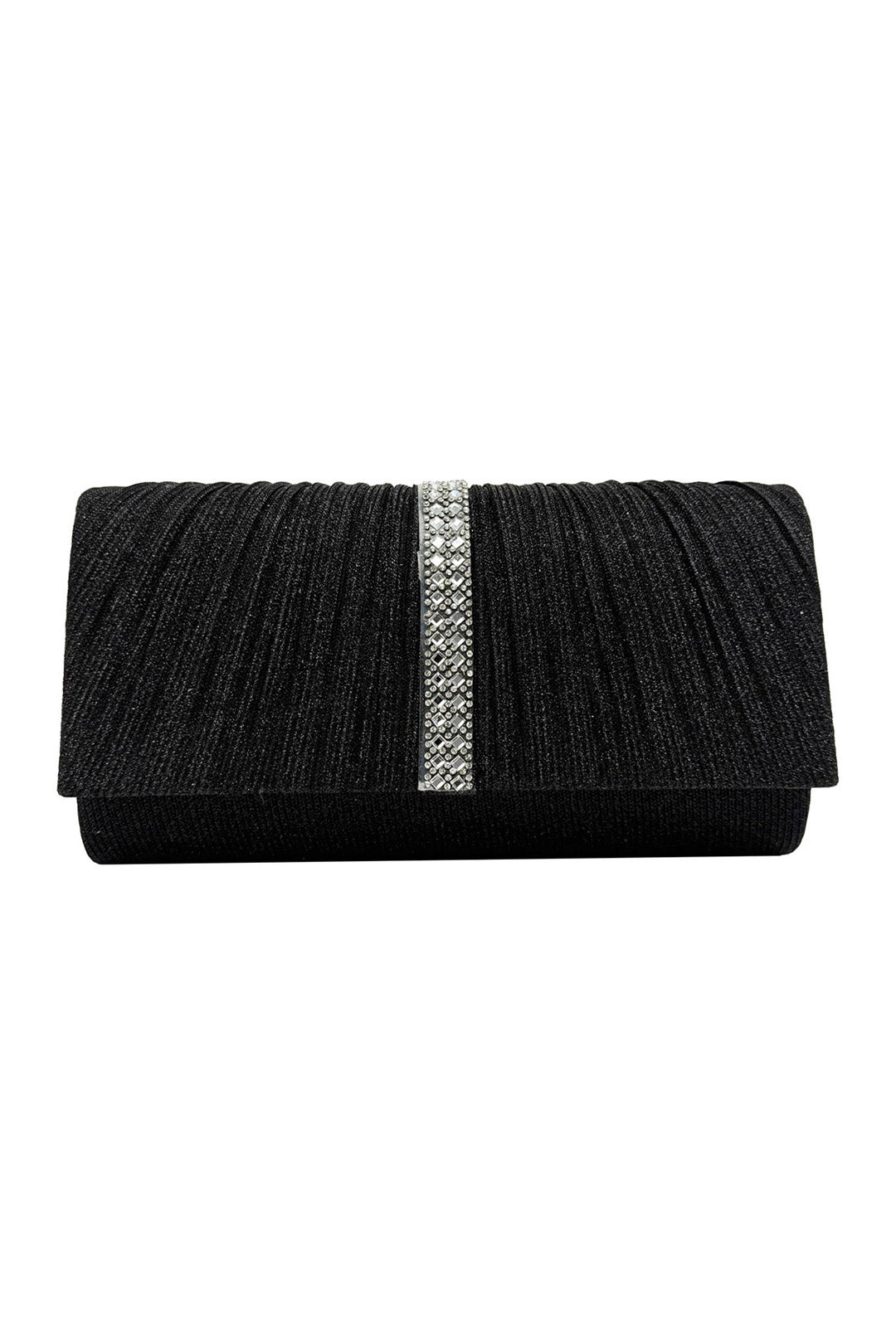 Glitter Pleated Clutch Bag with Crystal Trim and Chain Strap