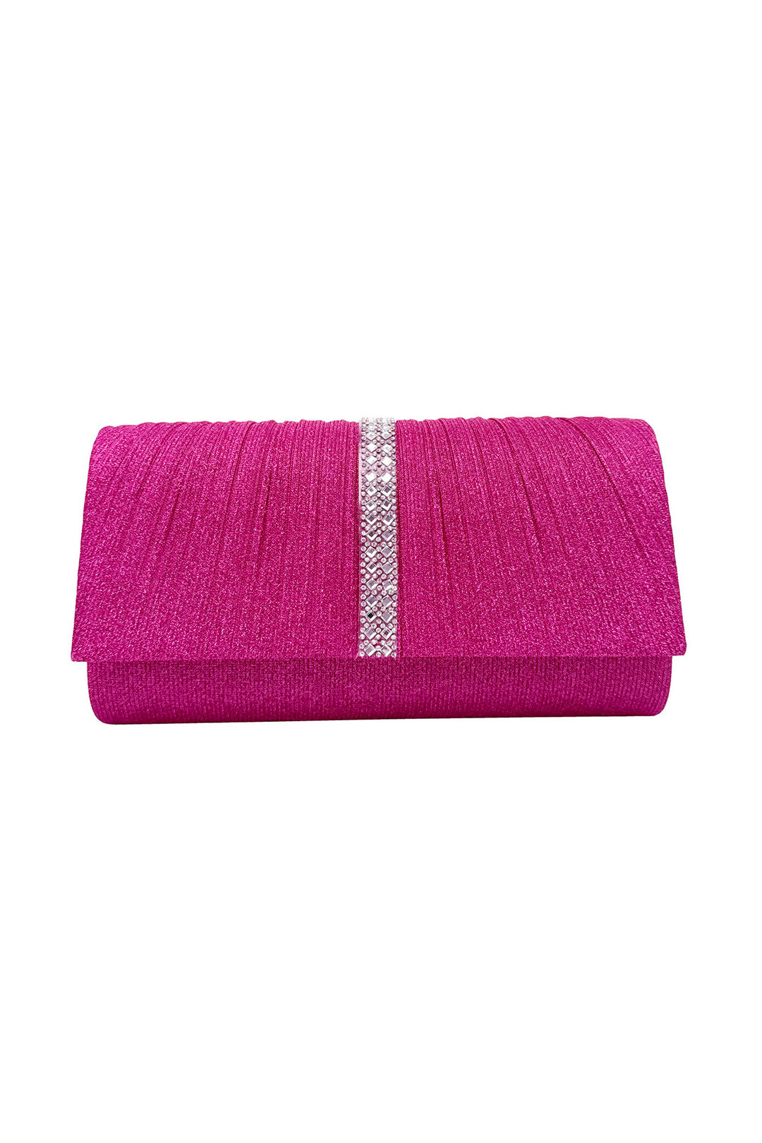 Glitter Pleated Clutch Bag with Crystal Trim and Chain Strap