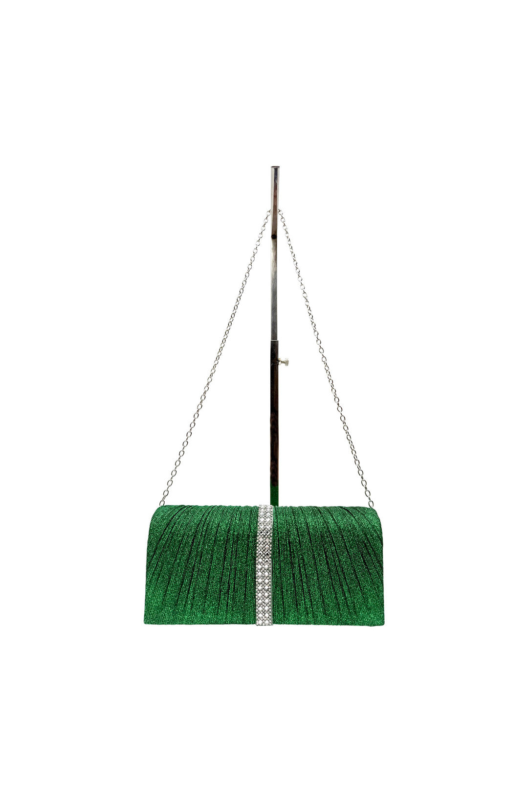 Glitter Pleated Clutch Bag with Crystal Trim and Chain Strap