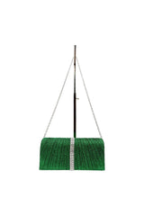 Glitter Pleated Clutch Bag with Crystal Trim and Chain Strap