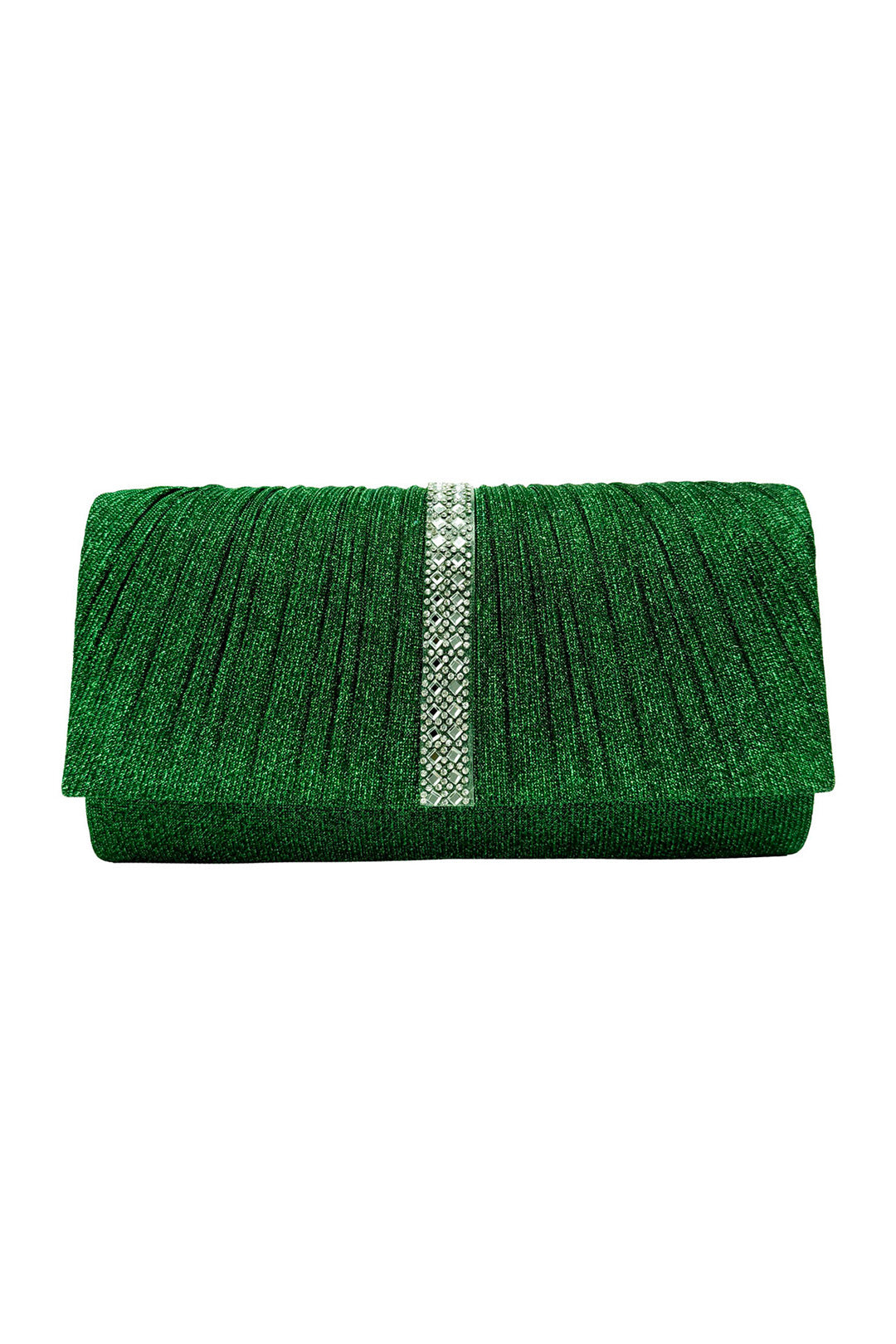 Glitter Pleated Clutch Bag with Crystal Trim and Chain Strap