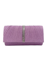 Glitter Pleated Clutch Bag with Crystal Trim and Chain Strap