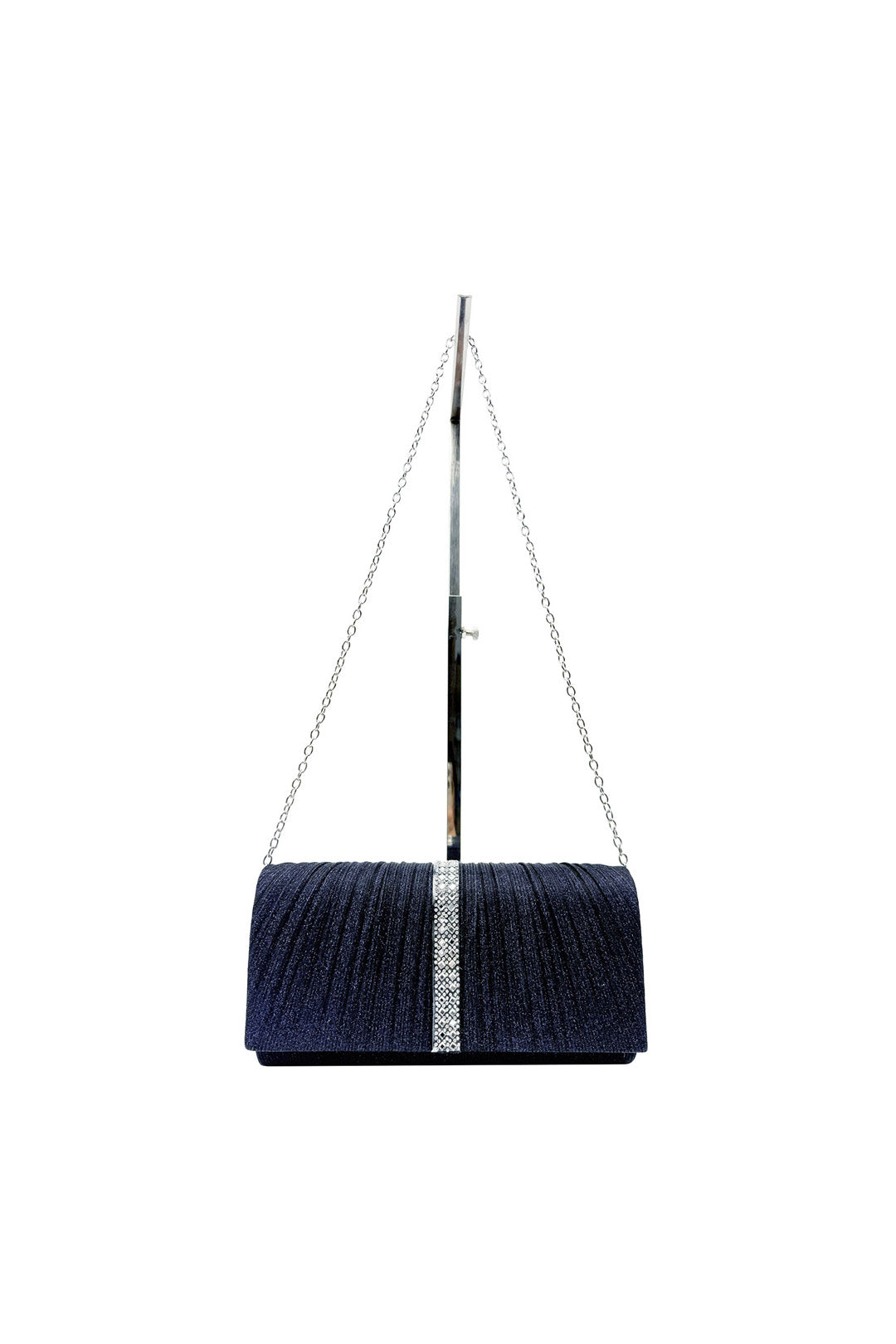 Glitter Pleated Clutch Bag with Crystal Trim and Chain Strap