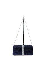 Glitter Pleated Clutch Bag with Crystal Trim and Chain Strap