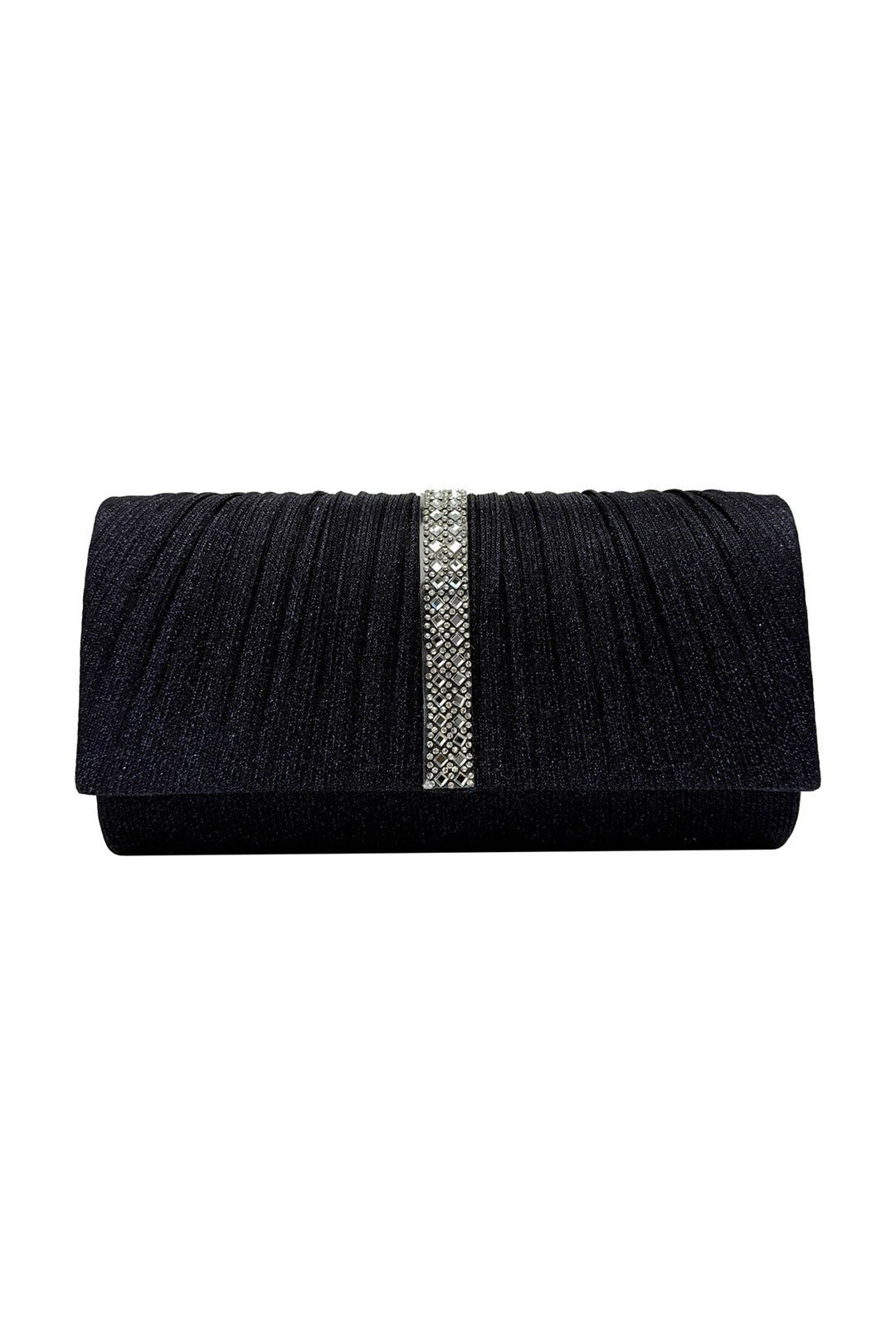 Glitter Pleated Clutch Bag with Crystal Trim and Chain Strap
