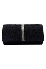 Glitter Pleated Clutch Bag with Crystal Trim and Chain Strap
