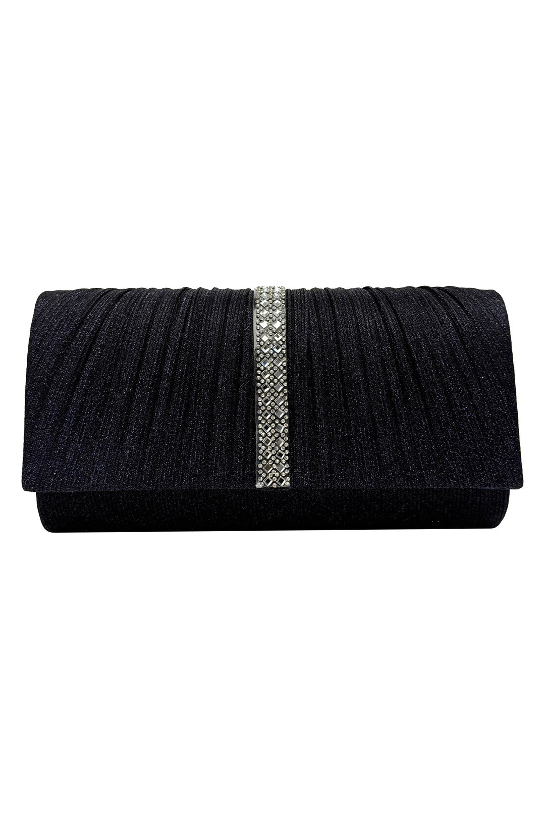 Glitter Pleated Clutch Bag with Crystal Trim and Chain Strap