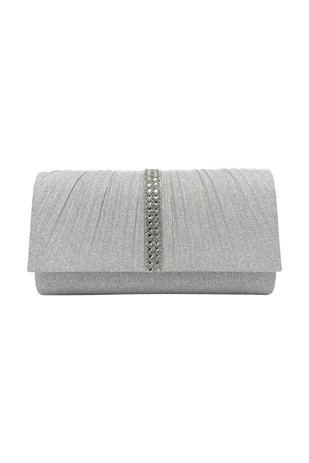 Glitter Pleated Clutch Bag with Crystal Trim and Chain Strap