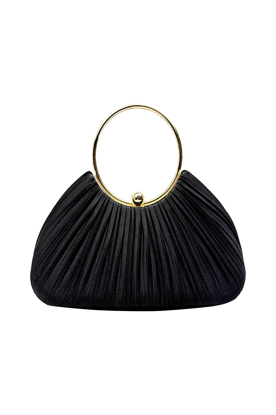 Pleated Satin Evening Bag with Gold Ring Handle