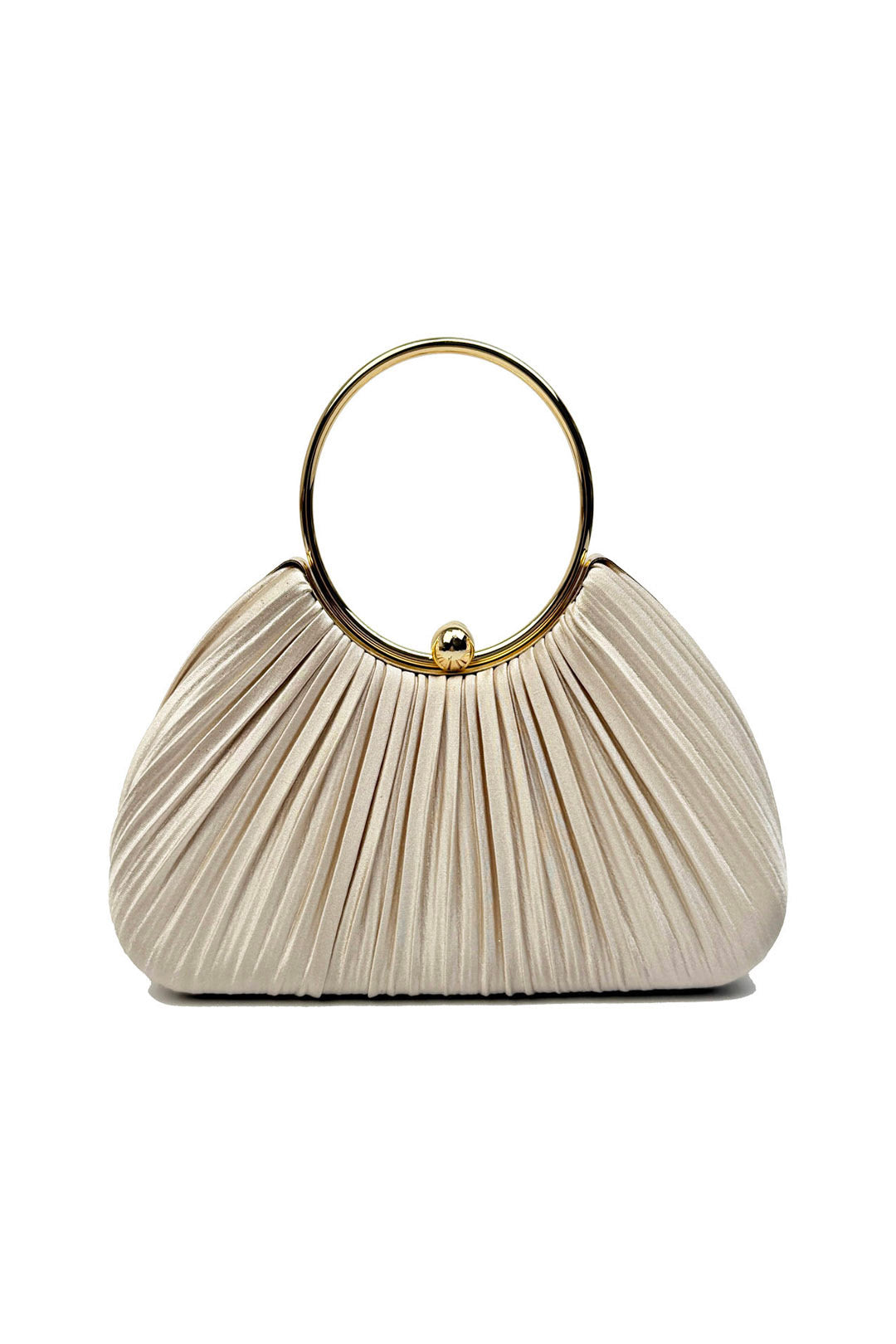 Pleated Satin Evening Bag with Gold Ring Handle