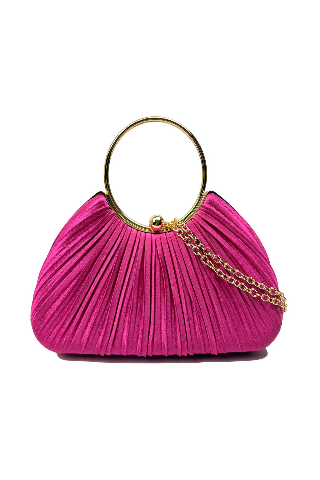 Pleated Satin Evening Bag with Gold Ring Handle