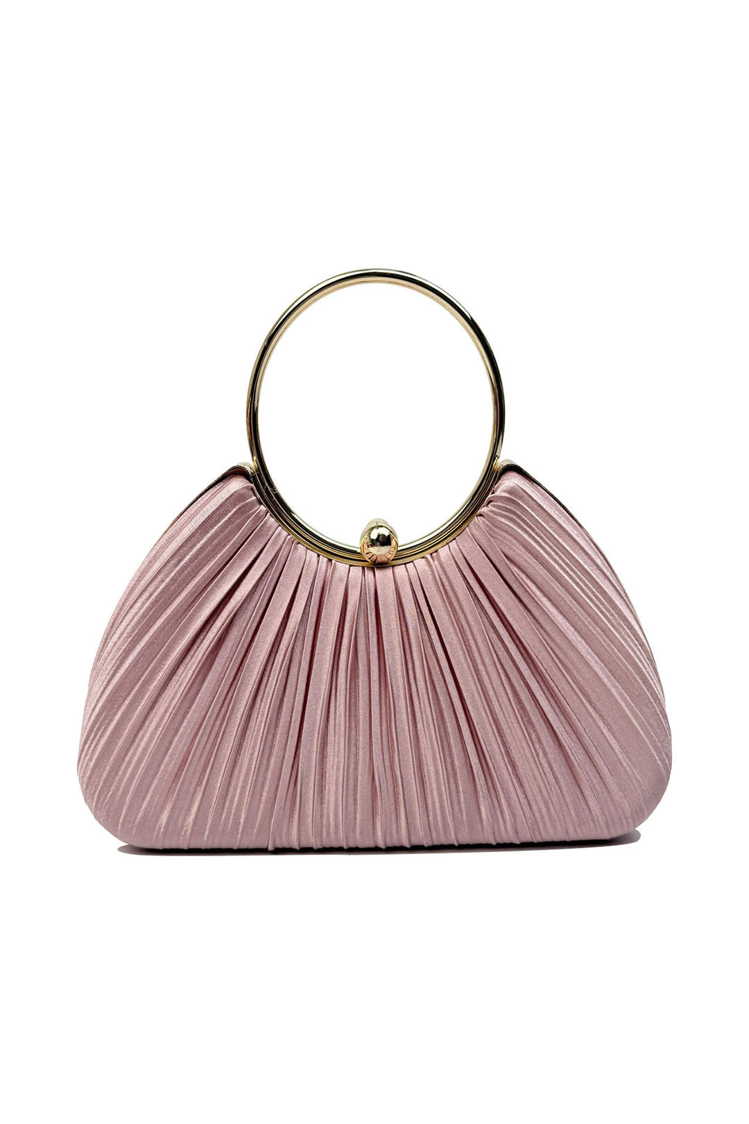 Pleated Satin Evening Bag with Gold Ring Handle