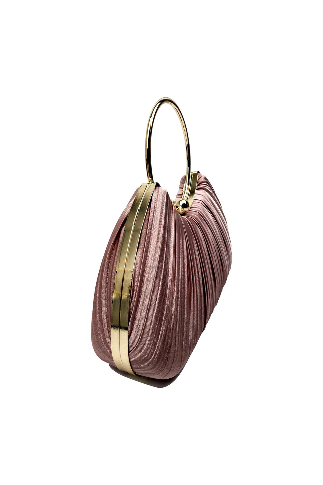 Pleated Satin Evening Bag with Gold Ring Handle