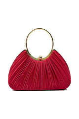 Pleated Satin Evening Bag & Fascinator Set Red