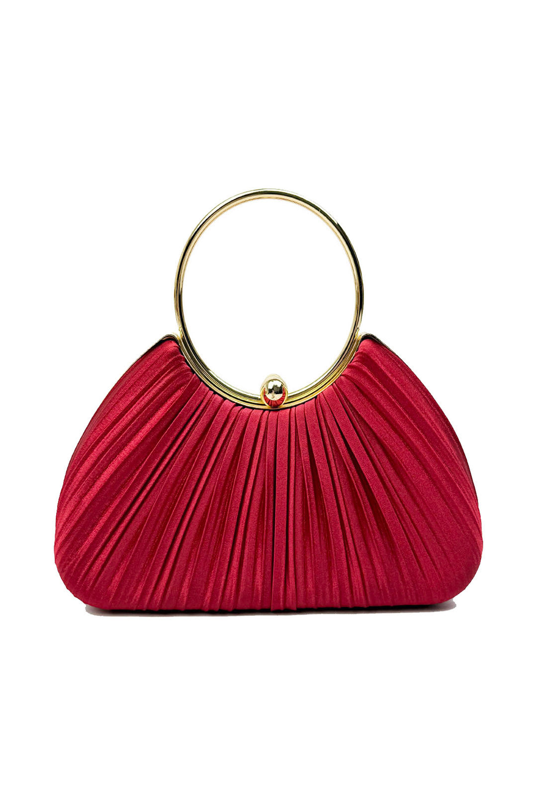 Pleated Satin Evening Bag with Gold Ring Handle
