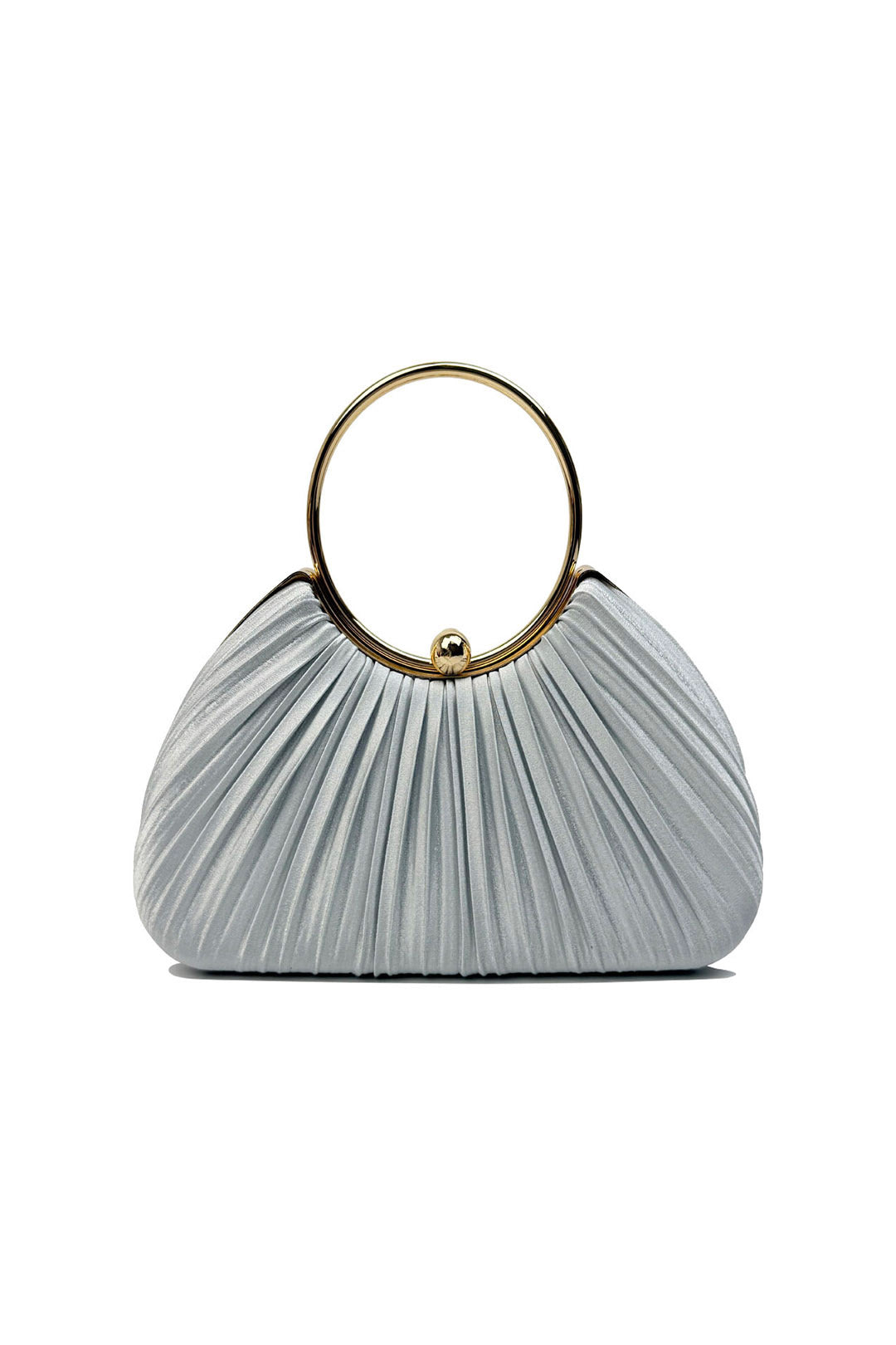 Pleated Satin Evening Bag with Gold Ring Handle