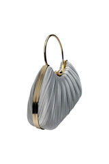 Pleated Satin Evening Bag with Gold Ring Handle