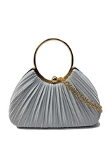 Pleated Satin Evening Bag with Gold Ring Handle