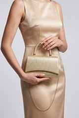 Women’s Metallic Textured Top Handle Occasion Bag with Chain Strap