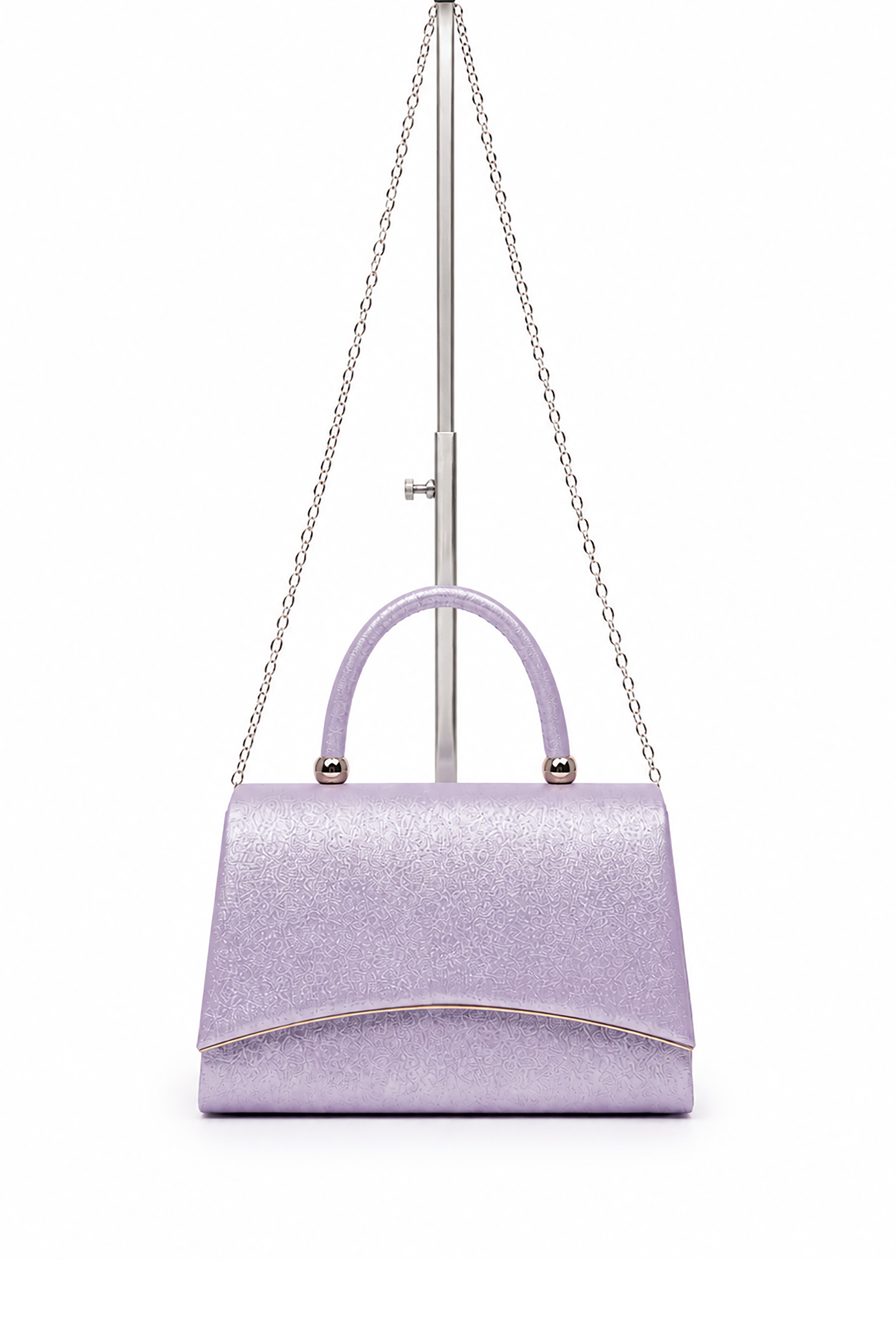Women’s Metallic Textured Top Handle Occasion Bag with Chain Strap