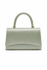Women’s Metallic Textured Top Handle Occasion Bag with Chain Strap