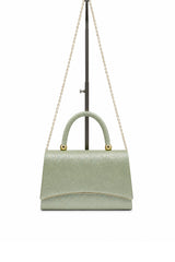 Women’s Metallic Textured Top Handle Occasion Bag with Chain Strap