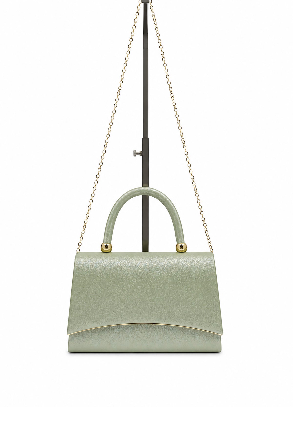 Women’s Metallic Textured Top Handle Occasion Bag with Chain Strap