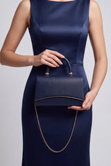 Women’s Metallic Textured Top Handle Occasion Bag with Chain Strap