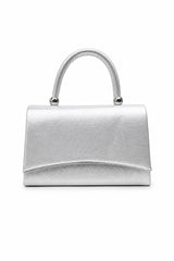 Women’s Metallic Textured Top Handle Occasion Bag with Chain Strap