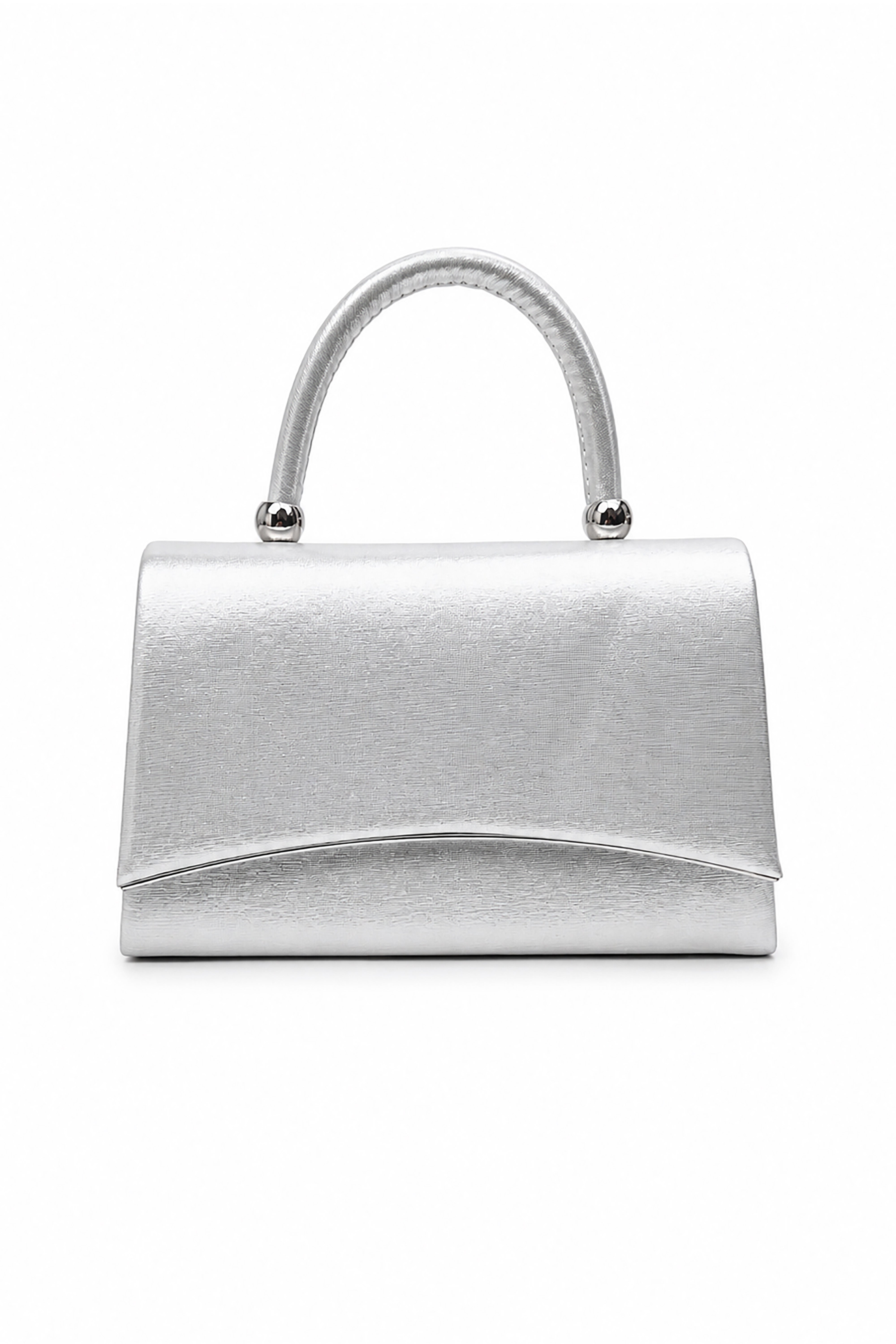 Women’s Metallic Textured Top Handle Occasion Bag with Chain Strap