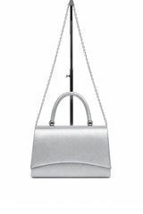 Women’s Metallic Textured Top Handle Occasion Bag with Chain Strap