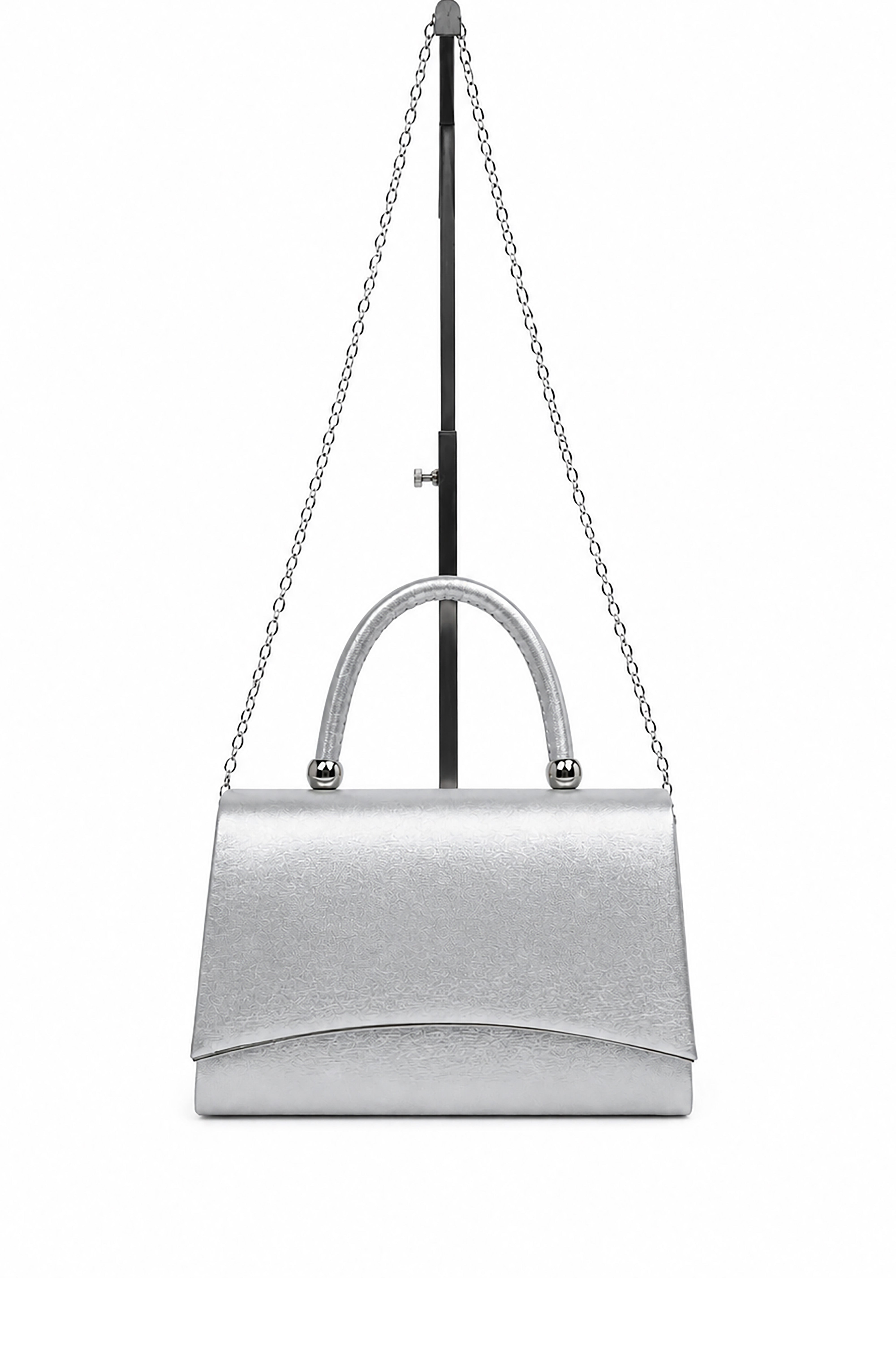 Women’s Metallic Textured Top Handle Occasion Bag with Chain Strap