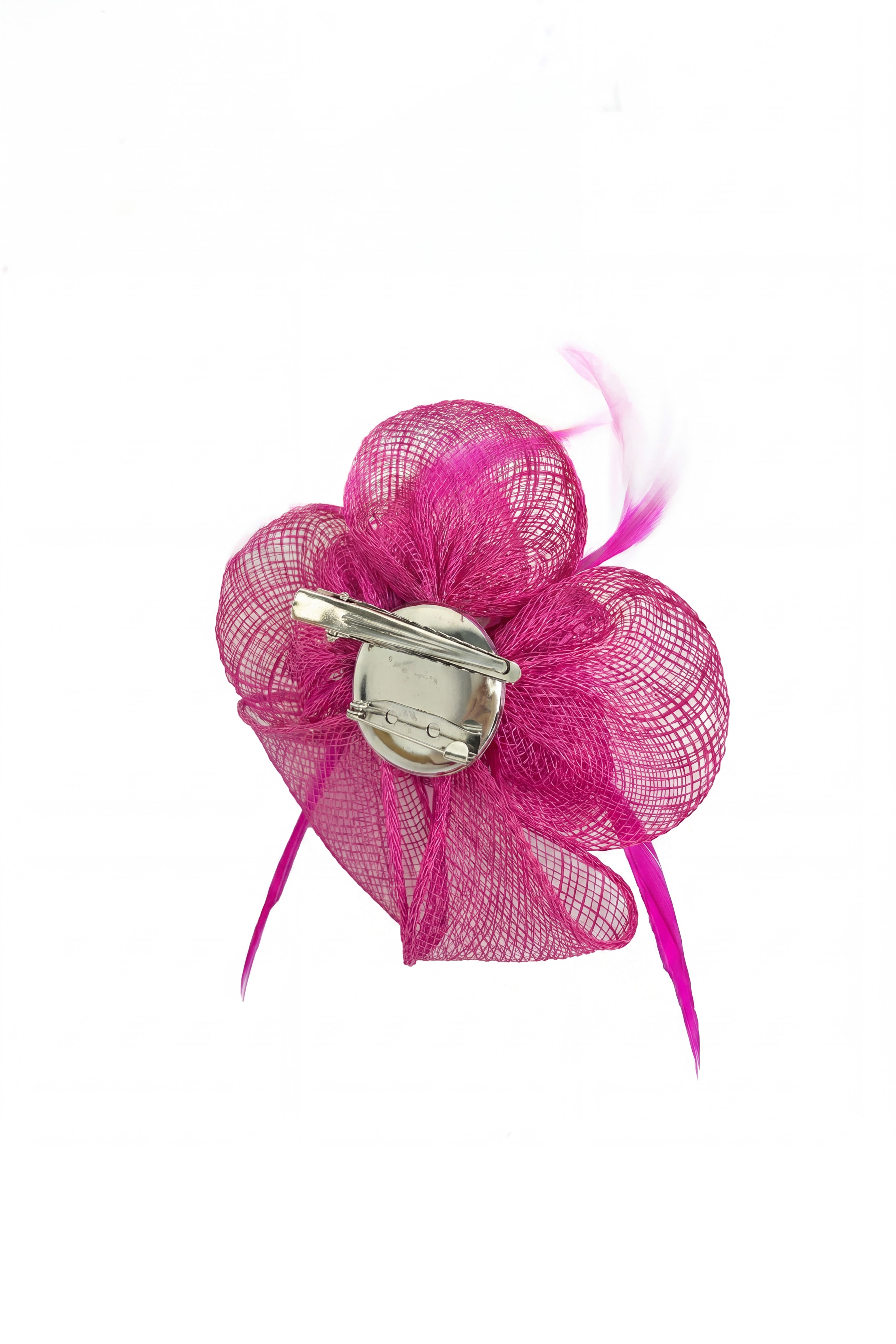 Small Sanity Flower Fascinator with Feather Trim – Dual Wear Brooch & Hair Clip