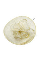 Elegant Wide Brim Sinamay Fascinator Hat with Feather & Floral Trim – Wedding Race Day Headpiece