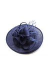 Elegant Wide Brim Sinamay Fascinator Hat with Feather & Floral Trim – Wedding Race Day Headpiece