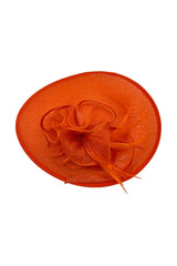 Elegant Wide Brim Sinamay Fascinator Hat with Feather & Floral Trim – Wedding Race Day Headpiece